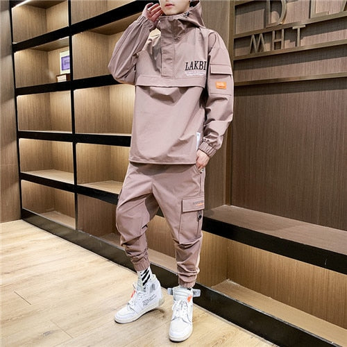 2019 Workwear jacket men's Hooded Jacket+Pants 2PC Sets  baseball  loose Pullover coat & Long Pants Mens Clothing