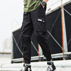 Mens Multi-pocket Ribbons Design Harem Pant Men Streetwear Punk Hip Hop  Casual Trousers Joggers Male Dancing Pant Black WA144